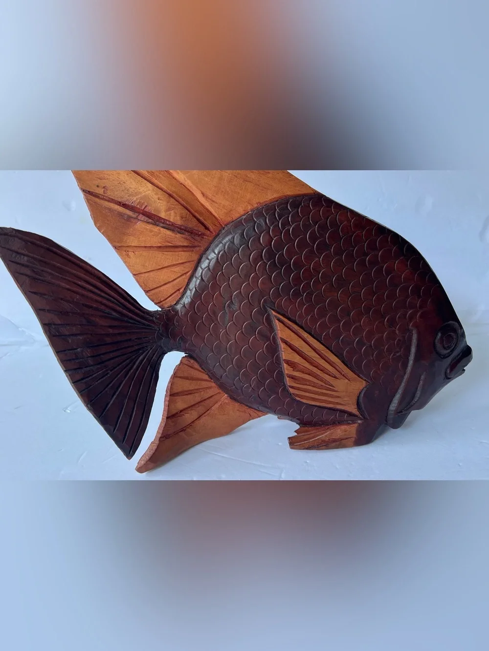 Hand-Carved Brown Wooden Fish Wall Décor - Brown Nautical Accent